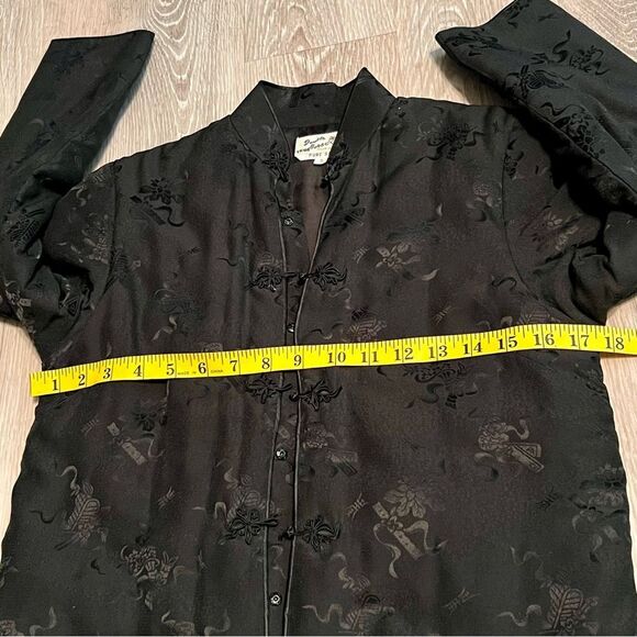Quilted Silk Chinese Jacket Boxy Split Hem Long Sleeve Floral Fairy Whimsigoth S - Picture 12 of 16